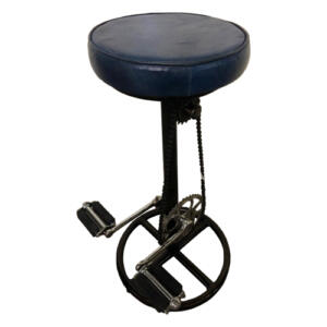 Retro Bar Stool with Bike Pedals and Leather Seat - Blue