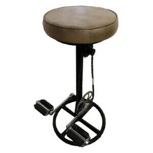 Retro Bar Stool with Bike Pedals and Leather Seat - Sage