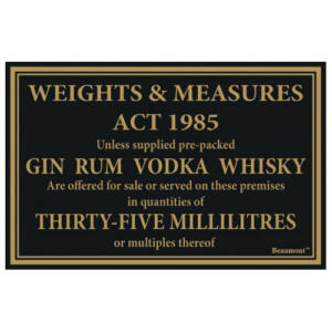 Beaumont 35ml Spirits Weights and Measures Sign