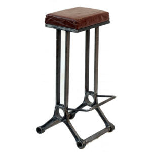 Retro Industrial Bar Stool with Leather Seat