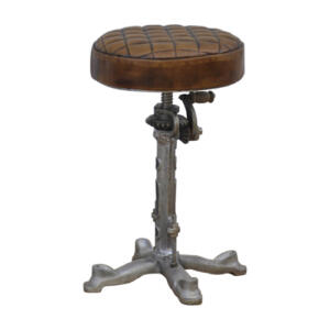 Retro Industrial Adjustable Bar Stool with Leather Seat
