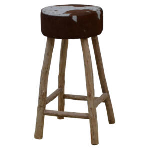 Cowhide and Wood Bar Stool - Tan and White