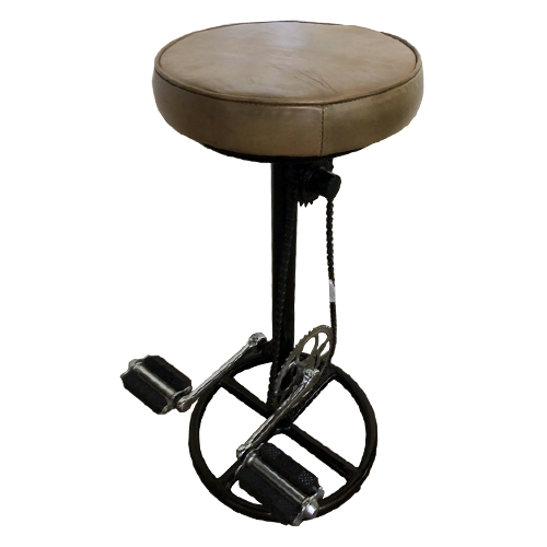 Retro Bar Stool with Bike Pedals and Leather Seat - Sage
